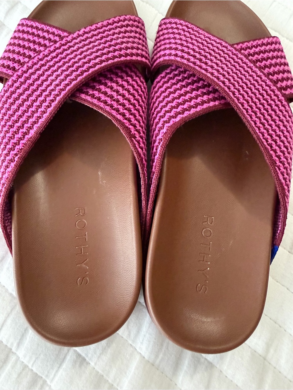 Rothys Brown & Pink Striped The Weekend Slide Women's Size 7 - Picture 4 of 12